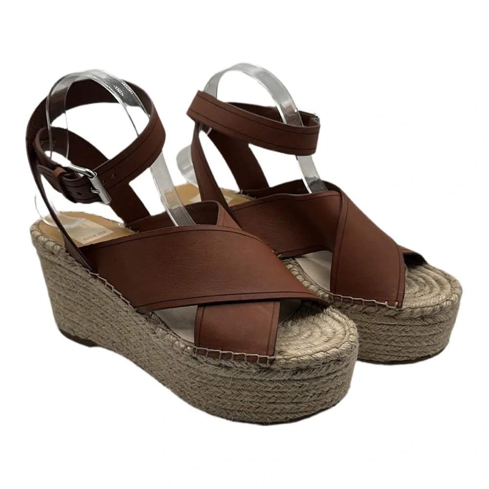 Dolce Vita Sz 10 Carsie Brown Leather Espadrille Wedges‎ Ankle Strap